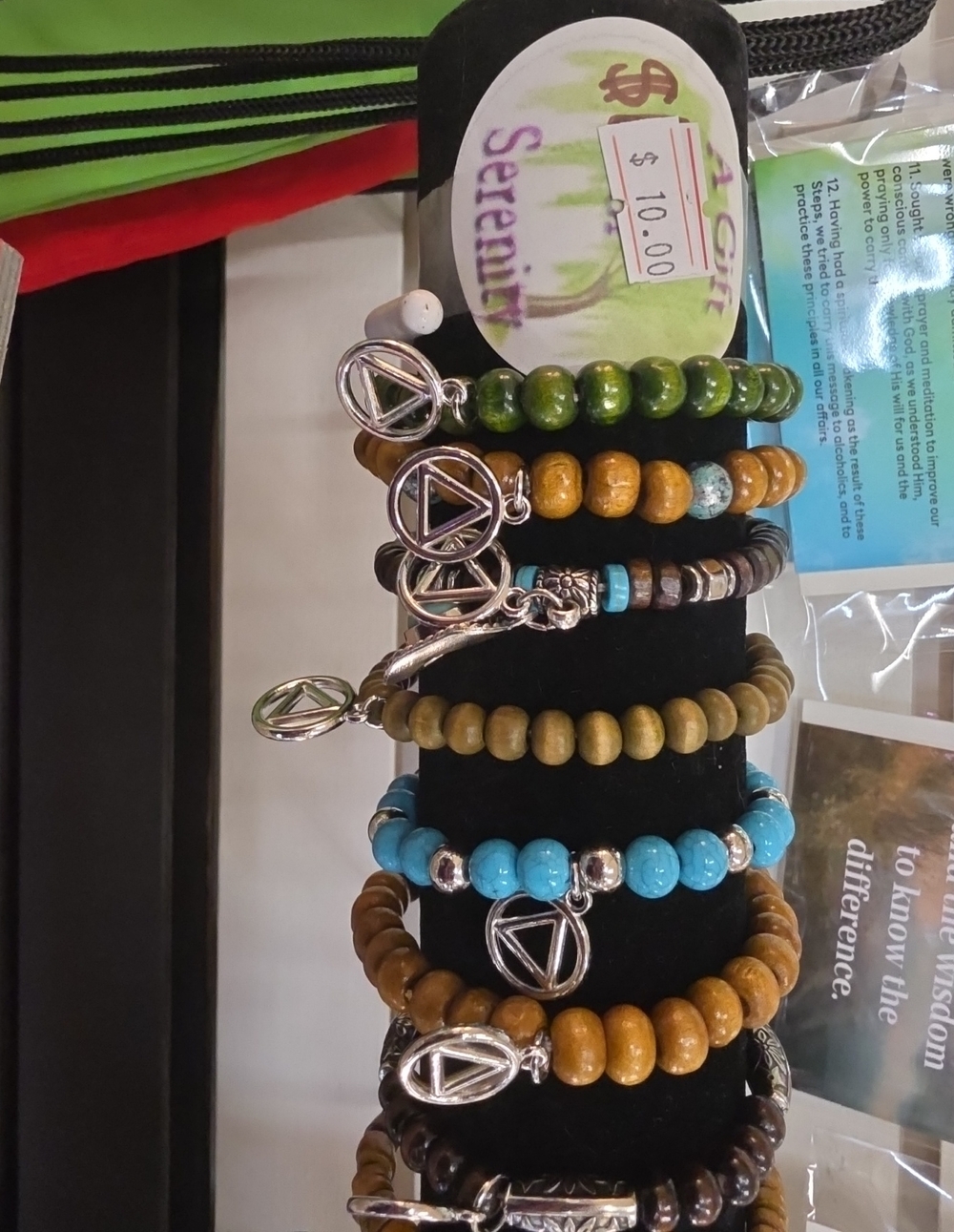 RecoveryLayered Beaded Bracelet W/AA Symbol - Turquoise, Green, Brown, Yellow